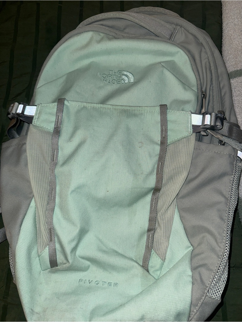 The North Face Pivot Backpack in Sage Green and Gray